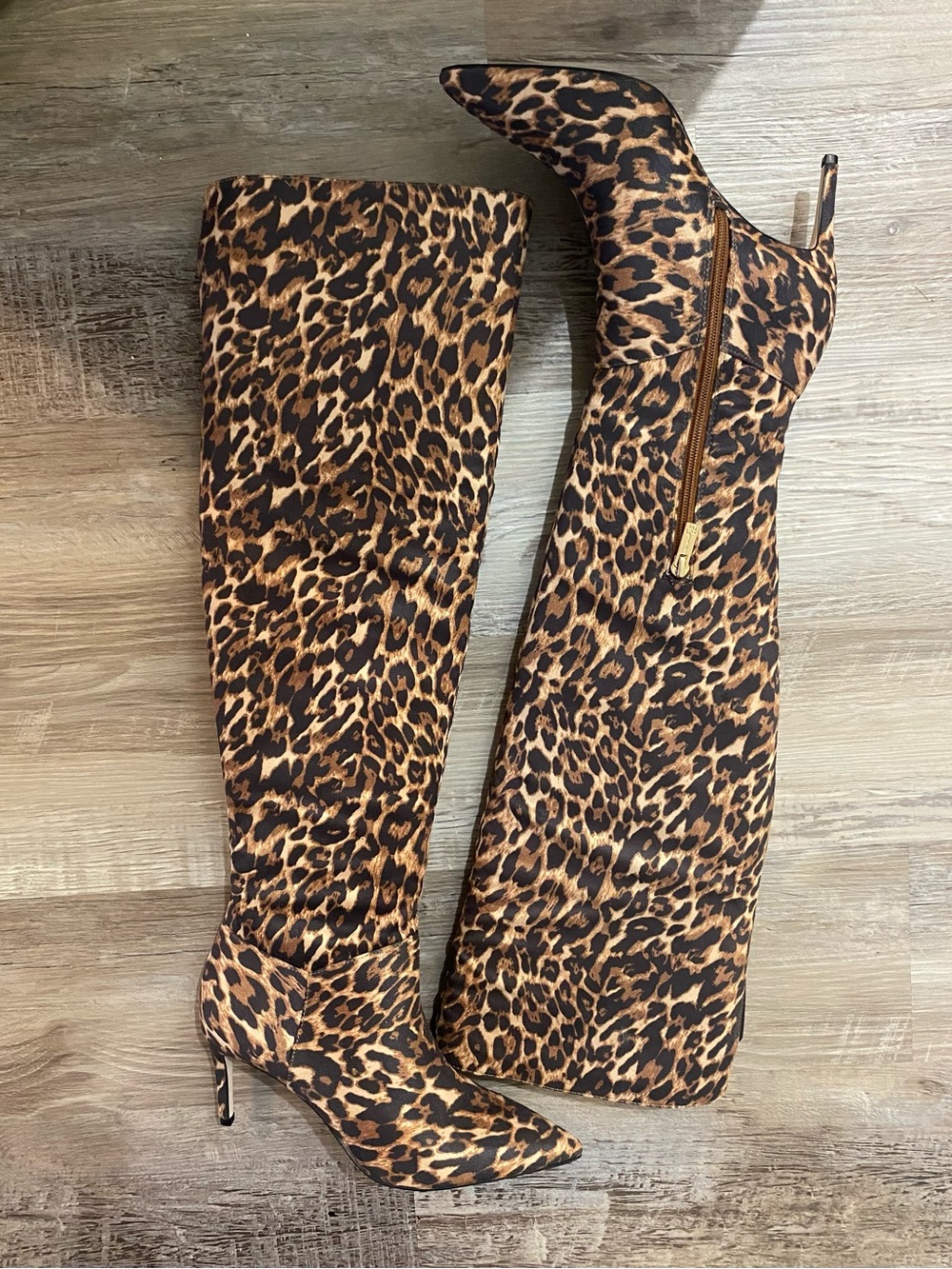 Jessica Simpson Faux Sued Leopard Stiletto Heeled Tall Boots Woman's Size 7M